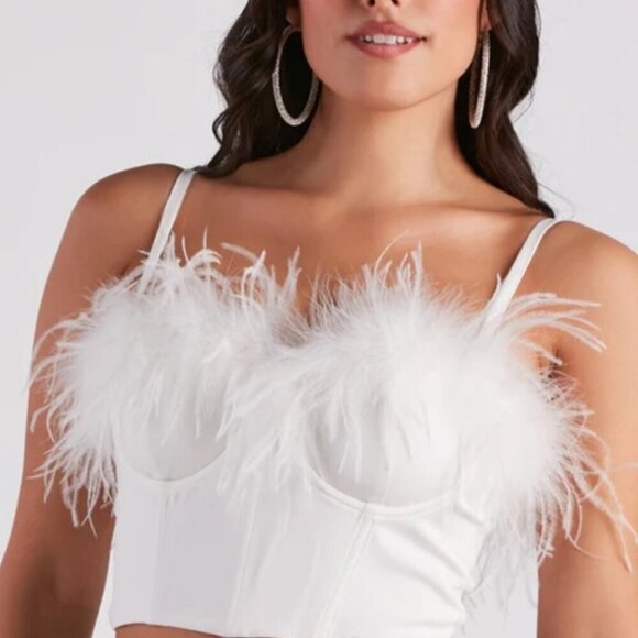 Windsor size S white feather accent crop corset top w/ underwire NWT - Picture 1 of 7